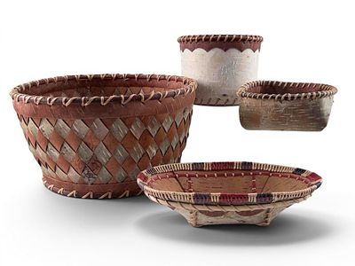 Grouping Of Alaska Native Birch Bark Baskets. Tag attached to largest marked "Gaffe Kotzebue 