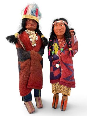 Pair Of Vintage Skookum Dolls. Pair Of Skookum "Bully Good Indian" Dolls. Attached labels marked 