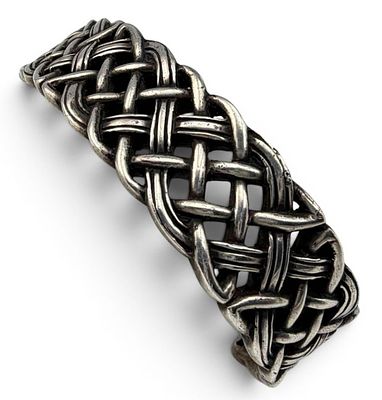 Sterling Silver Celtic Knot Cuff Bracelet, 49.9g. Unmarked, tests as sterling silver. Inner 