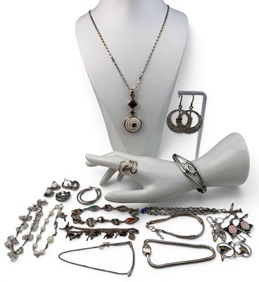 Sterling Silver Jewelry, Many Ocean Themed Pieces, 144.0g. Pieces marked or test as sterling. 