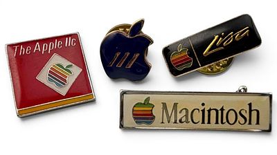 Grouping Of Vintage Apple Computers Lapel Pins, Including Apple Lisa. Largest approximately 