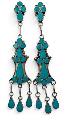 Vivianita Booqua & Bryant Othole, Zuni Sterling Silver Turquoise Inlay Earrings. Vivianita 