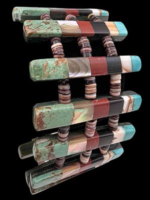 Santo Domingo Pueblo Multi Stone Inlay Bracelet Or Necklace. Features turquoise, shell, mother 