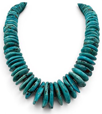 Sterling Silver Turquoise Necklace, 205.4g. Unmarked, silver beads and clasp test as sterling. 