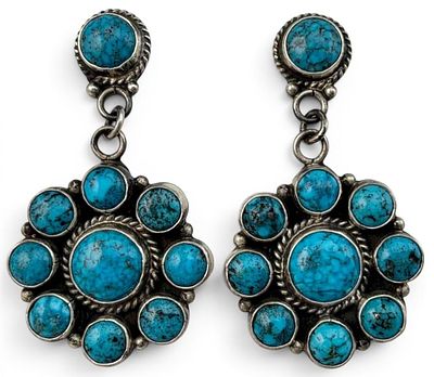 Navajo Sterling Silver Turquoise Earrings. Native American Sterling Silver Turquoise Earrings 