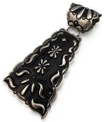 Leander Tahe, Large Navajo Hand Stamped Sterling Silver Pendant. Leander Tahe, Native American 