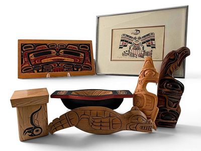 Grouping Of Northwest Coast Carvings & Art. Grouping Of Northwest Coast Native American Carvings 