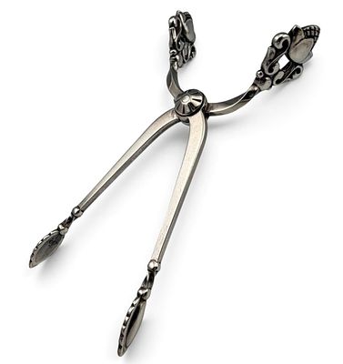 Georg Jensen Acorn Sterling Silver Sugar Tongs, 26.8g. Marked "Sterling Denmark Georg Jensen." 