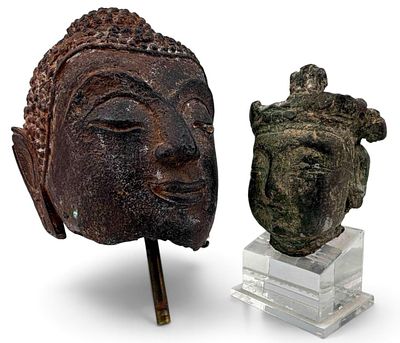 Two Asian Bronze & Iron Buddha Heads. Two Asian Bronze &amp; Iron Buddha Heads. Lager Southeast 