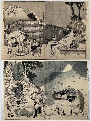 Two Japanese Woodblock Double-Page Prints From Hokusai's One Hundred Views Of Mount Fuji. Two 