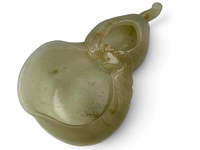 Chinese Jade Gourd Form Brush Washer. Approximately 2.27W x 3.94L x 1.15D in.