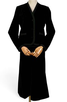 Vintage Chanel Black Velvet Skirt Suit. Tags marked "Chanel Creations-Paris Made in France." 
