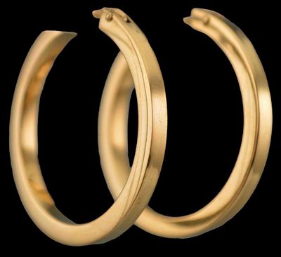 Italian 18K Yellow Gold Hoop Earrings, 6.3g. Marked "18KT Italy." Approximately 31.7 x 2.7mm. 