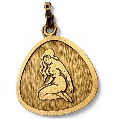 18K Gold Virgo Zodiac Pendant. 18K yellow gold zodiac pendant depicting Virgo as a stylized 
