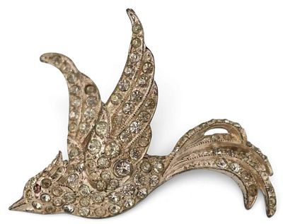 Coro Craft Sterling Silver Rhinestone Bird Of Paradise Brooch, 9.4g. Marked "Coro Craft 