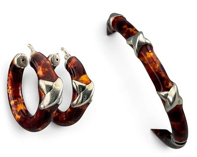 Milor Italian Enameled Sterling Silver Bracelet & Hoop Earrings Set. Milor Italian Enameled 