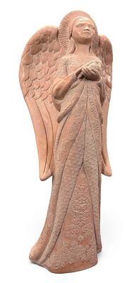 Large Terracotta Angel Sculpture. Tag attached to underside reads: "1989 United Design Corp 