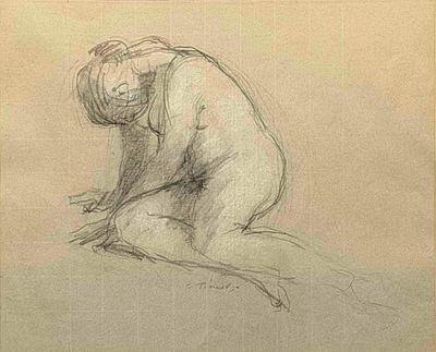 Charled Whitfield Richards (American/Louisiana, 1906-1992), Female Figure Study, Drawing on 