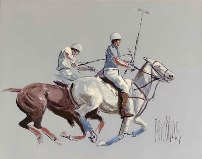 Mark King (1931-1914), Polo Players, Mixed Media On Paper. Mark King (1931-1914), Polo Players 