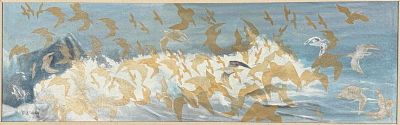 Seagulls, Mid-20th Century, Mixed Media on Masonite. Flying Gulls, Mid 20th Century, Acrylic 