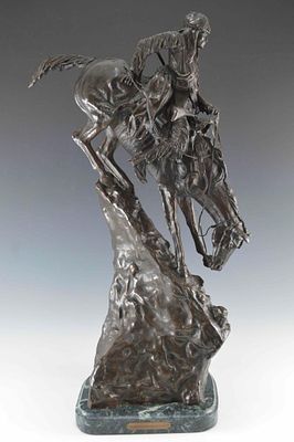 After Frederick Remington, Mountain Man, Bronze Sculpture. Signed "Copyright Frederick 