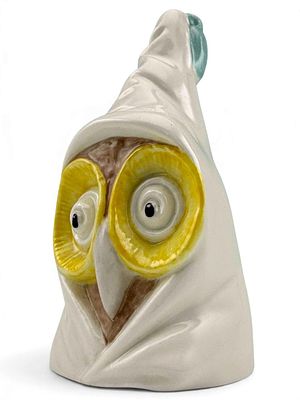 Royal Worcester Figural Owl Candle Snuffer. Marked "ROYAL WORCESTER FINE BONE CHINA/ MADE IN 