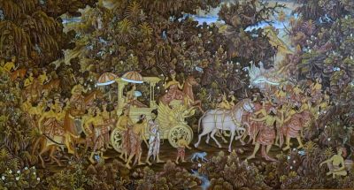 ציור ענק מעולה - שמן על בד חתום MURTIKA UBUD BALI גודל 130X242