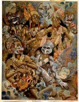 ציור שמן על בד חתום MADE SUKADA 1976 כיתובBALI- PADONG TEGAL CLOUD מסגרת 90X70