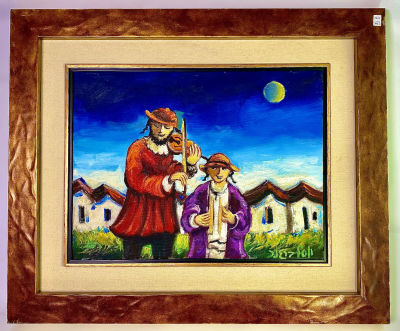 יוסל ברגנר שמן על בד נגנים 30x40 ס"מ מסגרת 49x59 ס"מ