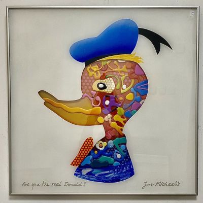 ציור טכניקה מעורבת jon michaelis עבודה מיוחדת דמות מצוירת מפורסמת דונלד דאק עבודה עם עומק 