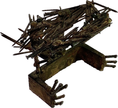 יגאל טומרקין פסל ברזל מיוחד חתום מופיע בספר אמן קן לציפור גובה 12 ס׳׳מ בסיס 12x12 עבודת יד ייחודית