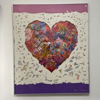 ציור טכניקה מעורבת jon michaelis עבודה מיוחדת דמות לב גדול עבודה עם עומק וטאבלטים פנימיים גודל 