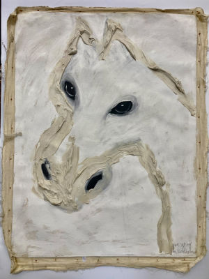 מנשה קדישמן סוס עבודה מלא צבע לא מתוח גודל הבד 85x67 ס׳׳מ