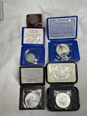 5 מטבעות-מדליות כסף שונות סהכ 110 גרם
