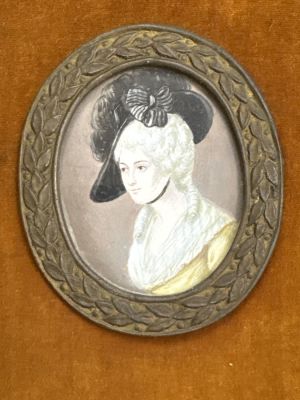 ציור יד מיניאטורה עתיק במסגרת עץ