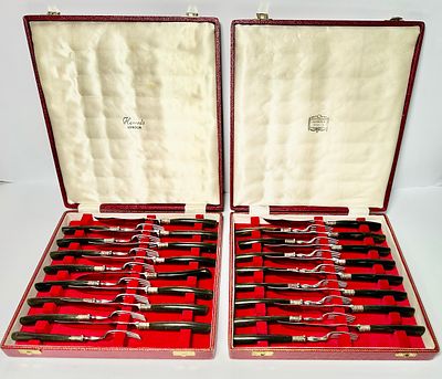 סט סכו"ם ל16 איש מכסף מתכת וקרן איל של חברת HARRODS LONDON ב2 קופסאות מקוריות (8 יח' בכל קופסא) 