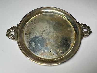 מגש כסף קטן של חברת GEORG JENSEN דנמרק כסף סטרלינג, משקל- 159 גרם, קוטר- 14 ס"מ,