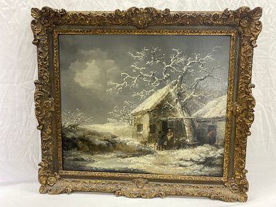 אמן GEORGE MORLAND שמן על בד חתום עתיק -עם אישור רכישה מ 1959 -עבודה מרשימה ואיכותית דמויות 