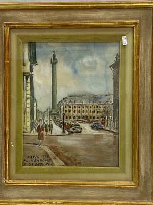 ציור E. De Brouwer שמן על בד פריז 1962 PL.VANDOME כיכר ונדום בפריז. גודל עבודה- 30x36.5 ס״מ. 