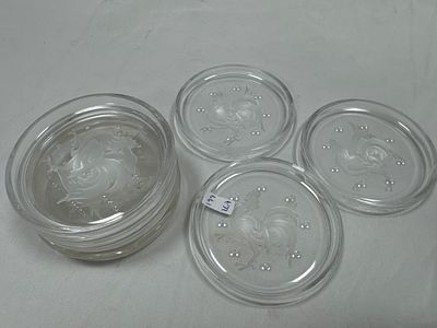 סט 6 תחתיות + מאפרה קריסטל חתום VAN ST LAMBERT קוטר 9 ס"מ