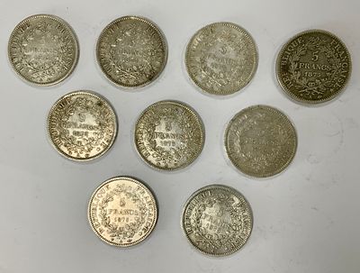 לוט 9 מטבעות 5 פרנק צרפתי מתוארך 1985, משקל 222 גרם