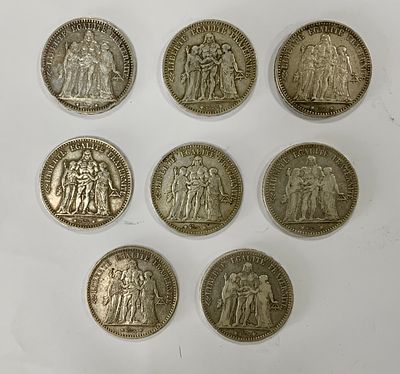 לוט 8 מטבעות 5 פרנק צרפתי מתוארך 1974, משקל 198 גרם