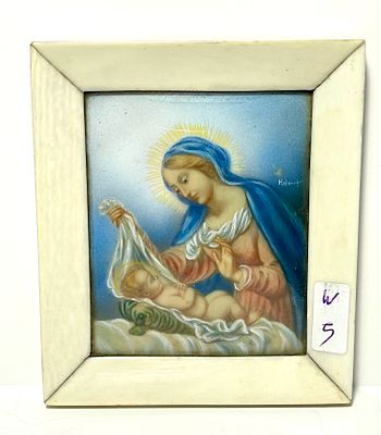 ציור יד איכותי מיניאטורה עתיק חתום במסגרת שן הב 8.5X10 ס''מ