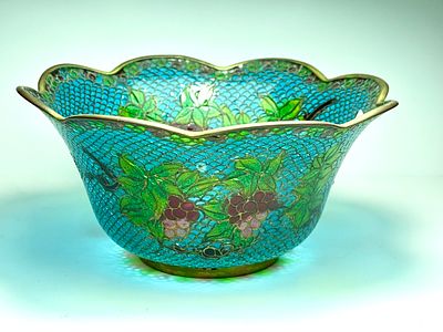 קערה קלוזונה שקוף - אמייל ונחושת עבודת יד ישנה - קור 12.5 ס''מ - גובה 6 ס''מ