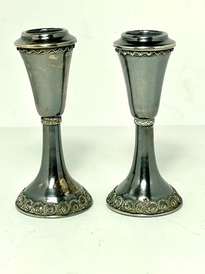 זוג פמוטי כסף עיטורי פיליגראן חתומים