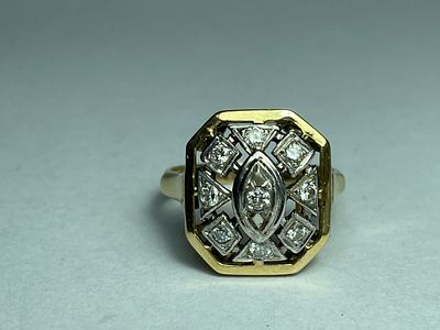 טבעת זהב 14 קרט חתומה עם 9 יהלומים סה''כ כ 0.50 CT נקי לבן מידה 18 -8.5US