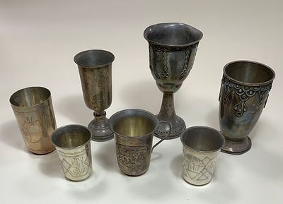 לוט 7 גביעי כסף 6 חתומים , גבהים משתנים מ-5 ס"מ עד 12 ס"מ משקל כולל 279 גרם
