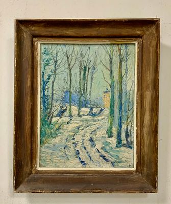 ציור שמן על משטח , חתום חתימה מעט שחוקה גודל עבודה 27.5X35 גודל מסגרת 37X45