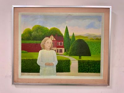 אקריליק על נייר מוצמד לבד , דמות נערה חתום איכותי ומרשים גודל עבודה 75X60 גודל מסגרת 78.5X63