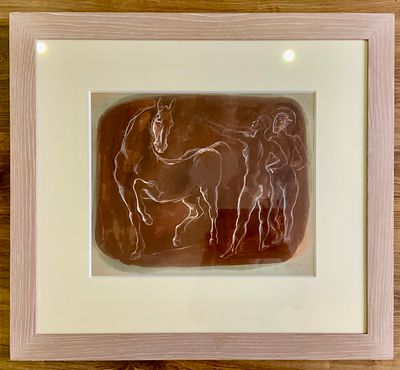 עמנואל גליקנשטיין EMANUEL GLICENSTEIN ROMANO אקריליק על נייר , דמויות וסוס גודל עבודה 30.5X40.6 